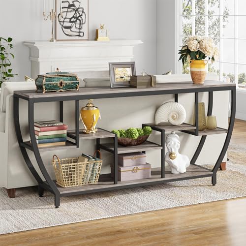 70.9 Inch Long Sofa Table with Shelves, Rustic Console Table with Storage, Industrial Entryway Table TV Stand, Behind Couch Table Accent Tables for Living Room, Hallway, Foyer
