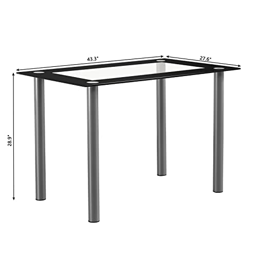 Karl home Modern Tempered Glass Dining Table for 6, Kitchen & Dining Room Glass Tables with 4 Heavy-Duty Metal Legs, 150lbs Capacity, 52.76