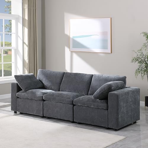 U-Shaped Oversized Chenille Upholstered Modular Sectional Sofa Modern Deep Seat Reversible Chaises Cloud Couch Convertible Living Room Sleeper Sofabed with Movable Ottomans for Home, Apartment