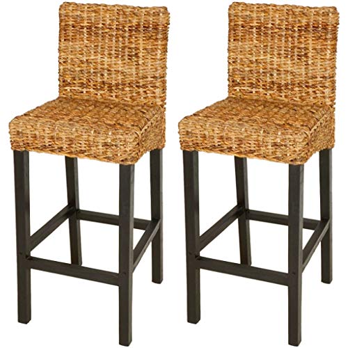 Bar Stools 2 pcs Abaca,Rustic Bar Stools with Mango Wood and Abaca for Indoor Living Spaces Bars Furniture