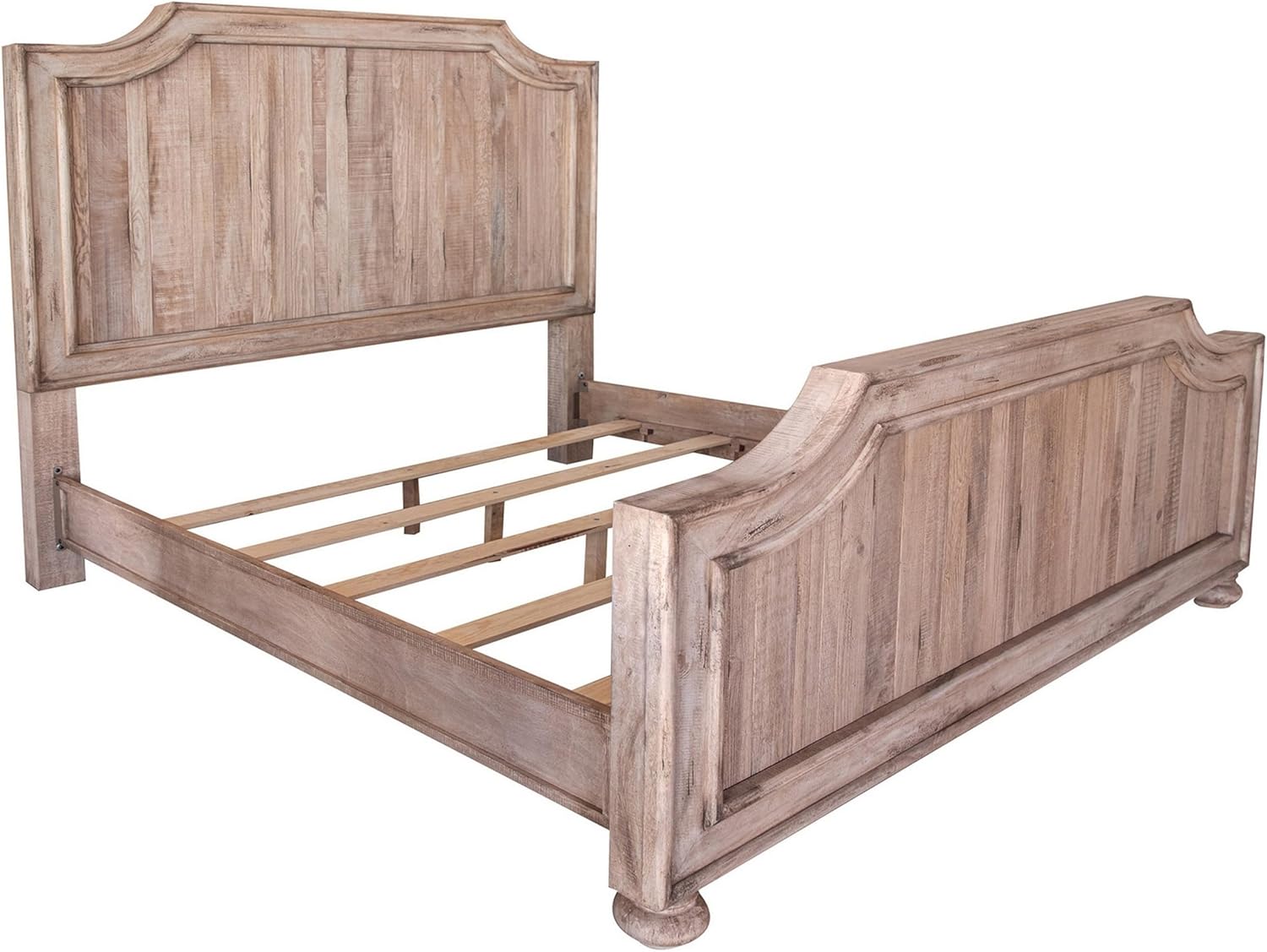 Benjara Genie King Size Bed, Curved Style Headboard and Footboard, Brown Mango Wood