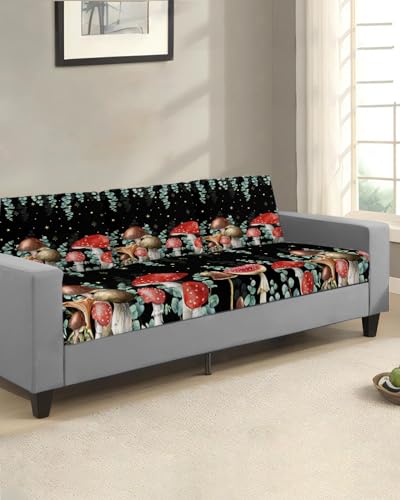 Mushroom Eucalyptus Couch Cushion Covers, Universal Sofa Cover L Shape Stretch Couch Covers Floral Leaf Stars Moon Black Backdrop Seat Cushion Slipcovers for Sectional Sofa Furniture Protector M-1pcs