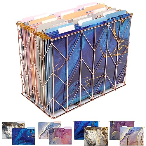 Global Printed Products Deluxe Designer Hanging File Folder Kit, Includes Metal Hanging Basket, 12 Hanging Folders, 24 File Folders, 1/3 Cut Tab, Assorted Positions, Letter Size (Floral)
