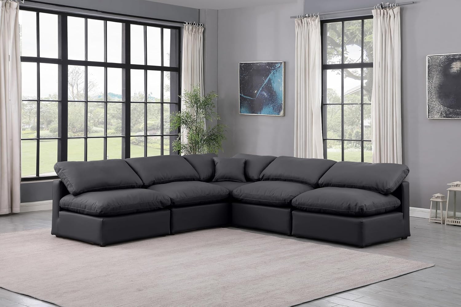 Meridian Furniture Indulge Collection Modern | Contemporary Sectional with Soft Durable Vegan Leather, Fiber-Filled Cushions, Modular, 105