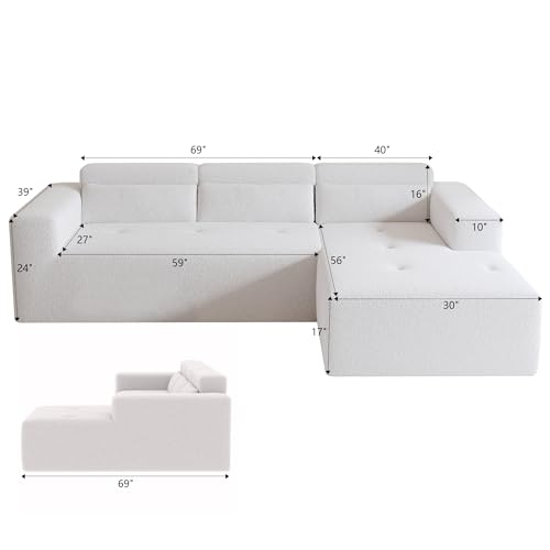 109'' Modular Sectional Sofa, Modern Teddy Fabric L Shaped Couch, 3 Seat Corner Sofa Couch, Upholstered Couch with Chaise & Pillows for Living Room Apartment, Assembly-Free, Grey
