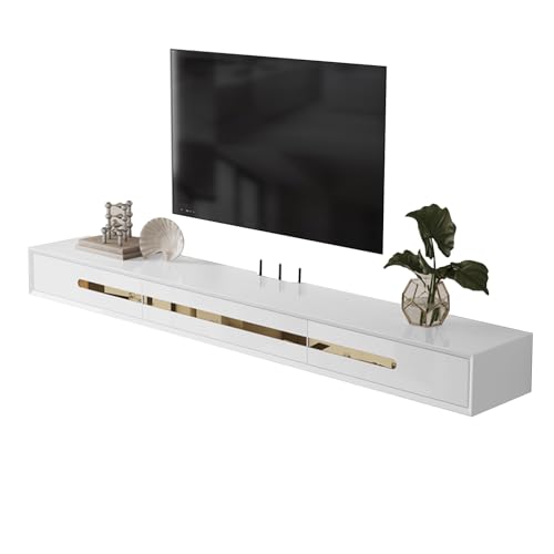 Solid Wood Floating TV Stand Wall Mount, Entertainment Center TV Storage Shelf For Living Room, Wall Mounted TV Cabinet Media Console Unit With 2 Drawers, 140*30*18cm, Easy To Clean ( Color : B , Size