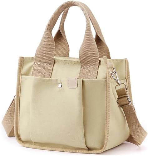 Small Canvas Tote Bag with Zipper, Canvas Multi-Pocket Crossbody Bag Purse Top Handle Satchel Handbags