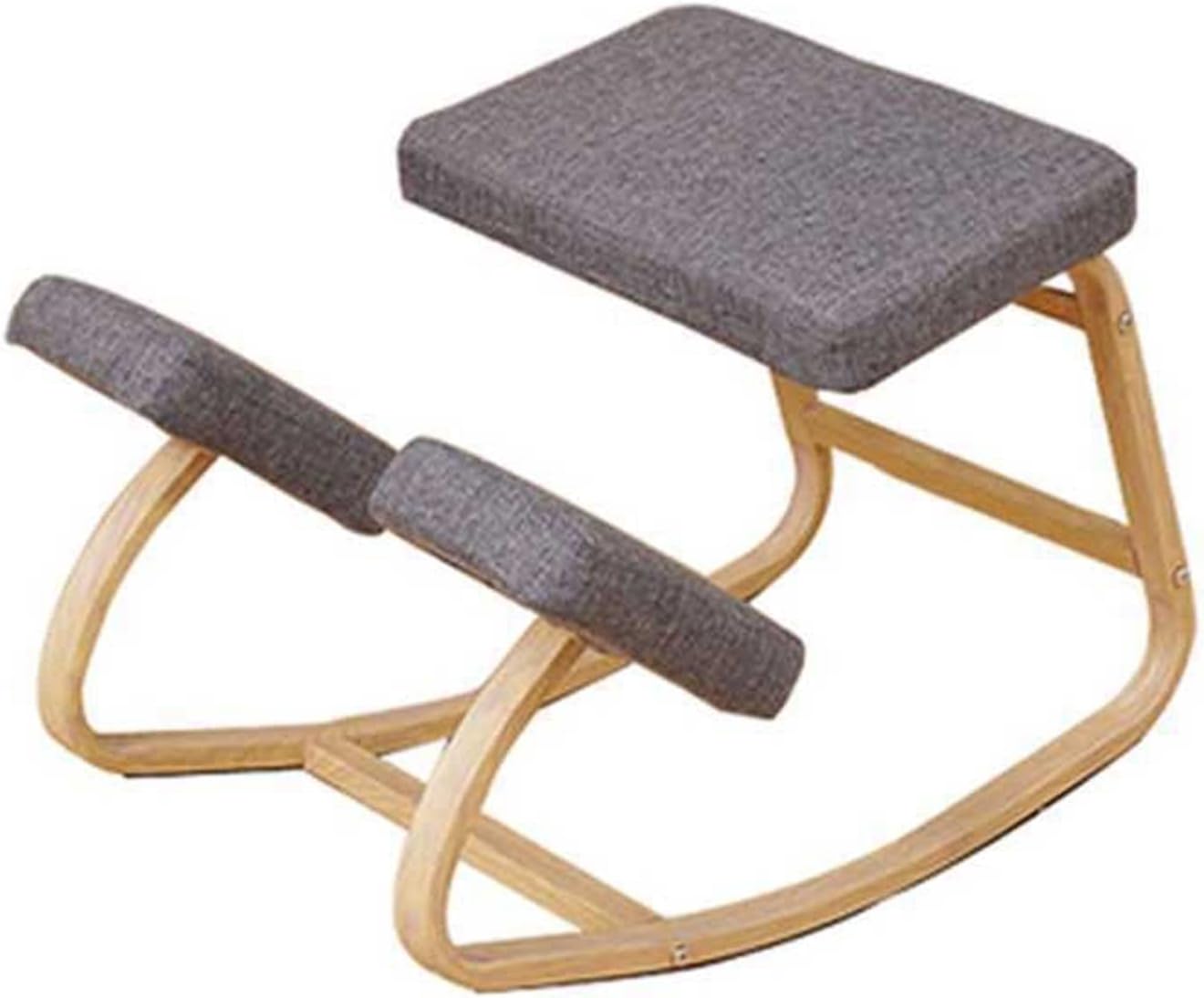 Ergonomic Wood Kneeling Chair with Thick Cushion for Posture Correction - Rocking Desk Seat for Back and Shoulder Alignment