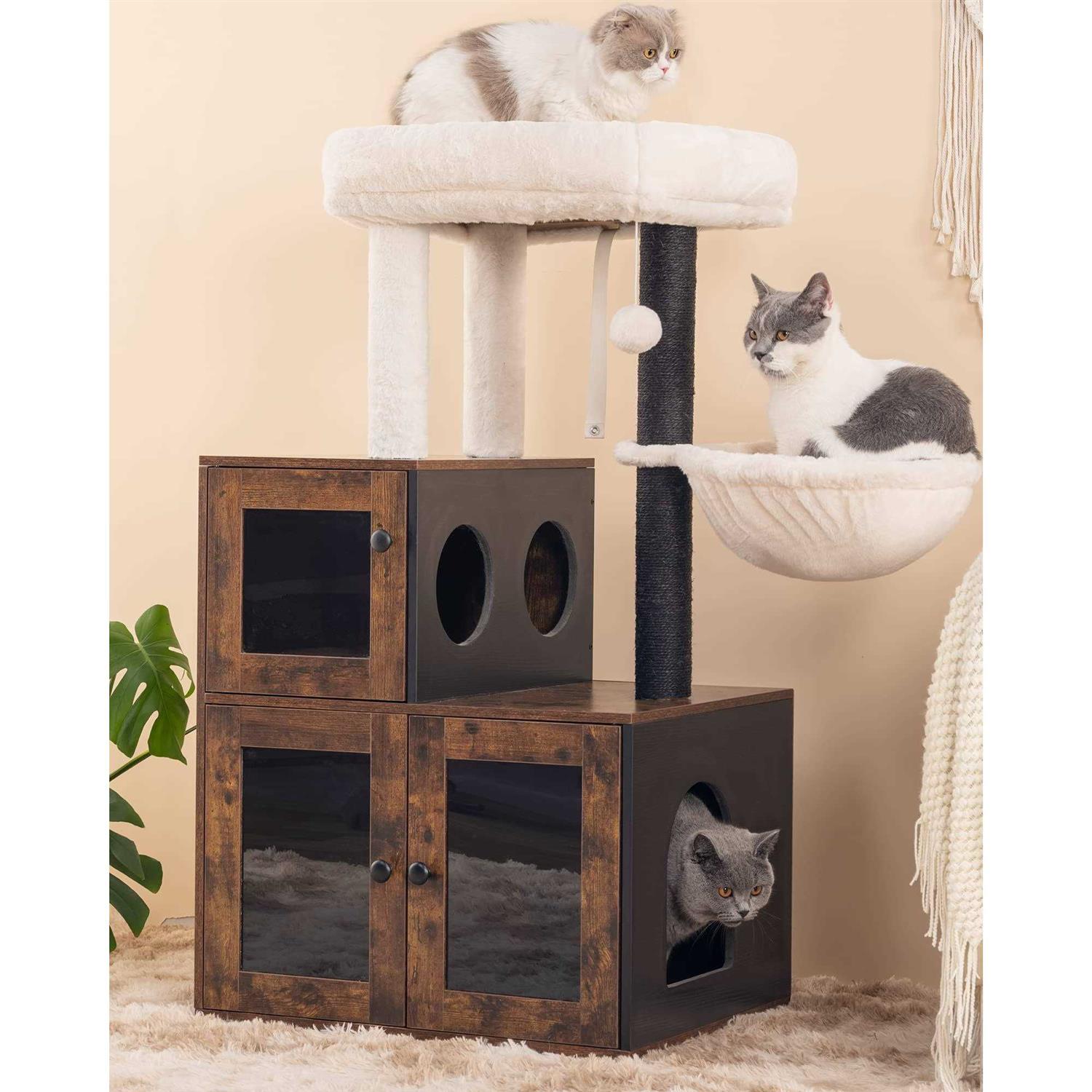 fourfurpets multipurpose litter box enclosure with cat tree, acrylic doors and windows - Pet Supplies online store