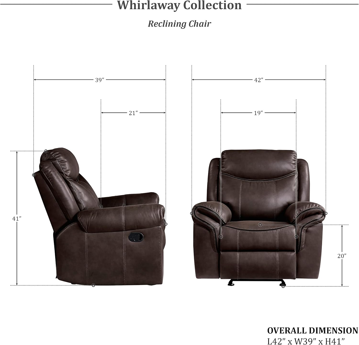 Lexicon Whirlaway Manual Reclining Living Room Sofa Set, 3-Piece, Dark Brown