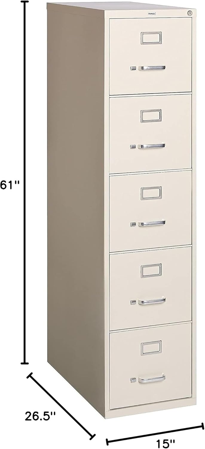 368569 5 Drawer Vertical File Cabinet, Putty, Ltr, 26.5