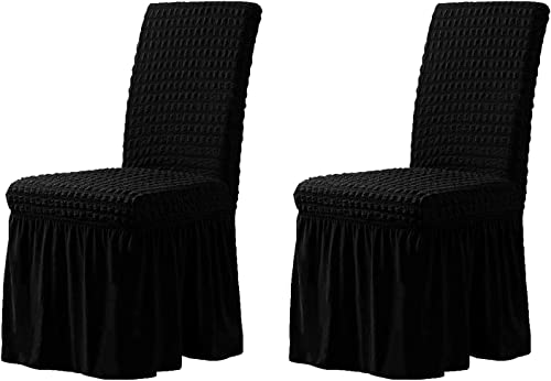 Fashion Dining Chairs Slipcovers with Skirt, High Stretch Chair Covers Slipcovers Seersucker Chair Furniture Protector Covers for Kids and Pets (Color : Gray, Size : 2 Pcs)