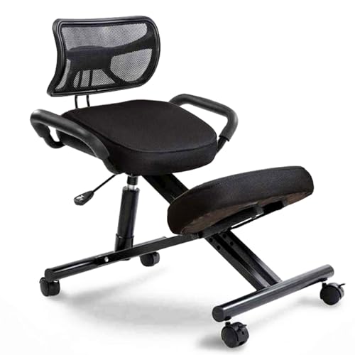 Kneeling Chair with Back Support,Kneeling Chair Ergonomic for Office,Adjustable Stool for Home and Office with 4 Wheels and Thick Cushions,Black