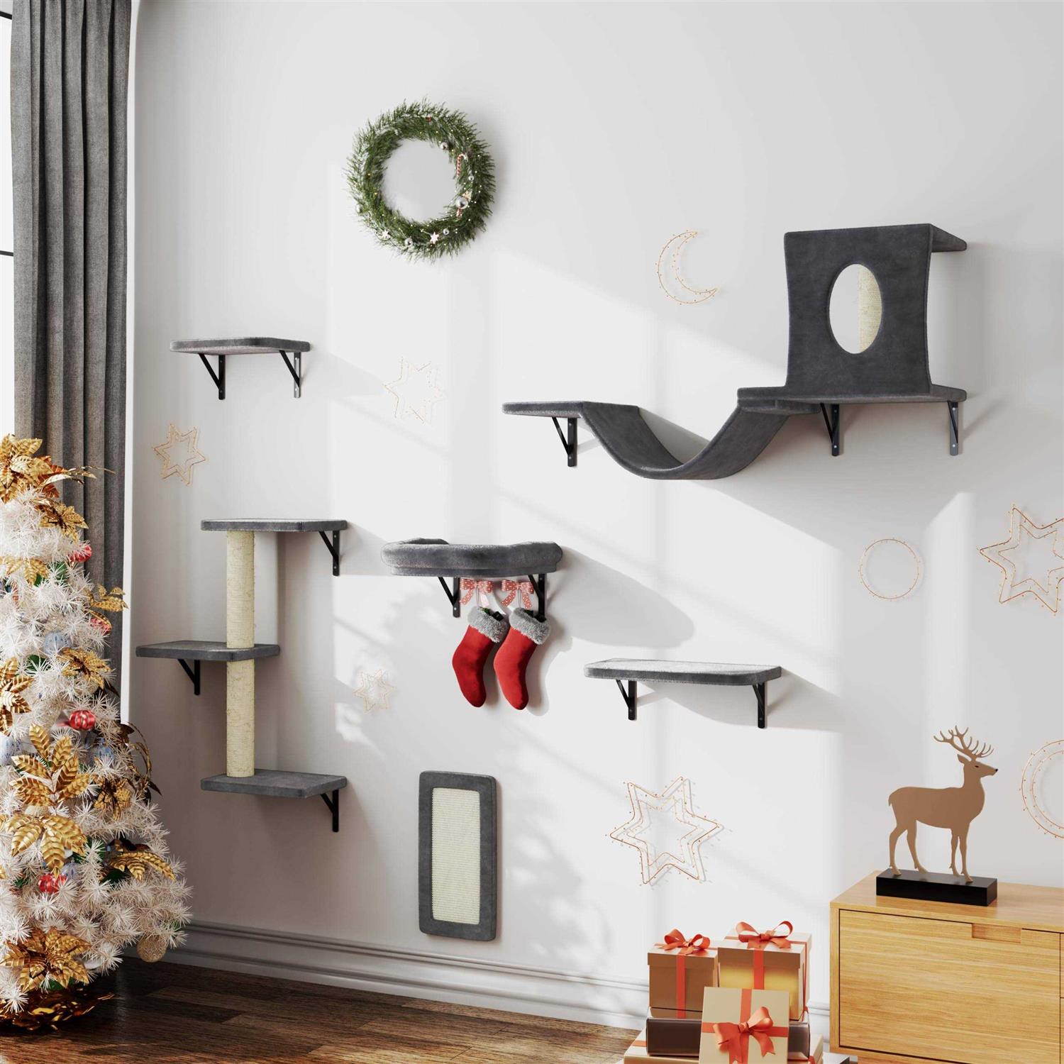 NUNU LAB Cat Wall Shelves 6 Pcs Luxury Wall-Mounted Cat Climber Set - Pet Supplies online store