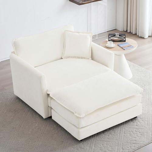 kevinplus 70'' Loveseat Sectional Sofa Couch with 2 Moveable Ottoman for Living Room, Modern Contemporary Deep Seat Sofa Couch with Toss Pillows, Chenille Fabric, Beige