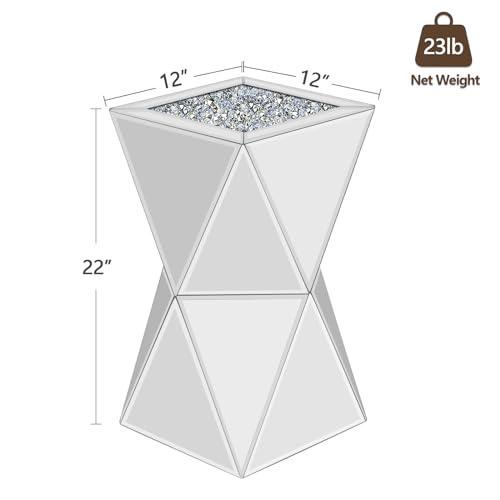 Sliver Mirrored End Table, Crushed Diamond Top Accent Side Table, Geometric Small Mirrored Coffee Table for Living Room, Bedroom, Corner, Small Space