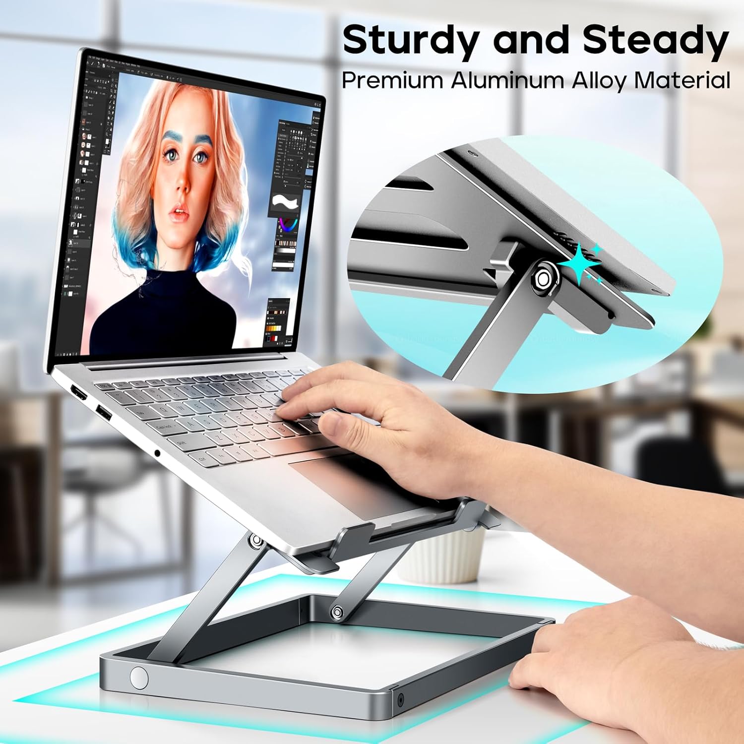 Tablet Stand for Desk, Adjustable Ergonomic Tablet Holder, Foldable Portable Laptop Stand for 10-17.3'' iPad/Tablet/Kindle/Portable Monitor,Aluminum Alloy, Space Grey