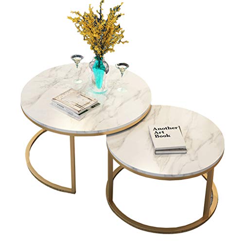 Set of 2, Nest of Tables Marble l Modern Coffee Table Round Sofa Side Occasional End Table Living Room Balcony l Nesting Tables (1 Large and 1 Small)