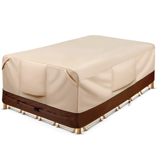 COSFLY Patio Furniture Set Covers Waterproof, Outdoor Table and Chairs Covers Rectangular Heavy Duty - Fits up to 128L x 84W x 28H inches