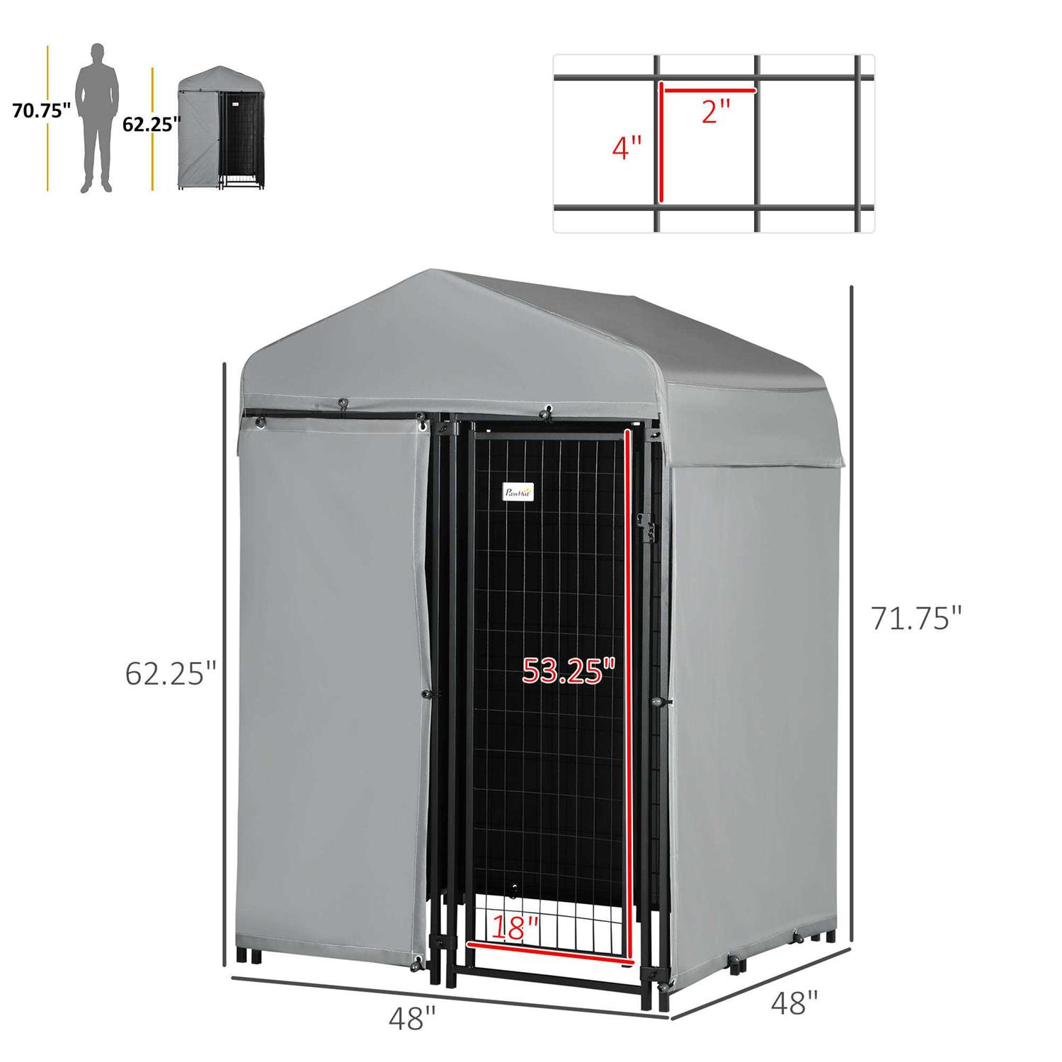 212 Main PawHut 4 x 4 x 6 ft. Outdoor Dog Kennel with Waterproof Canopy - Pet Supplies online store