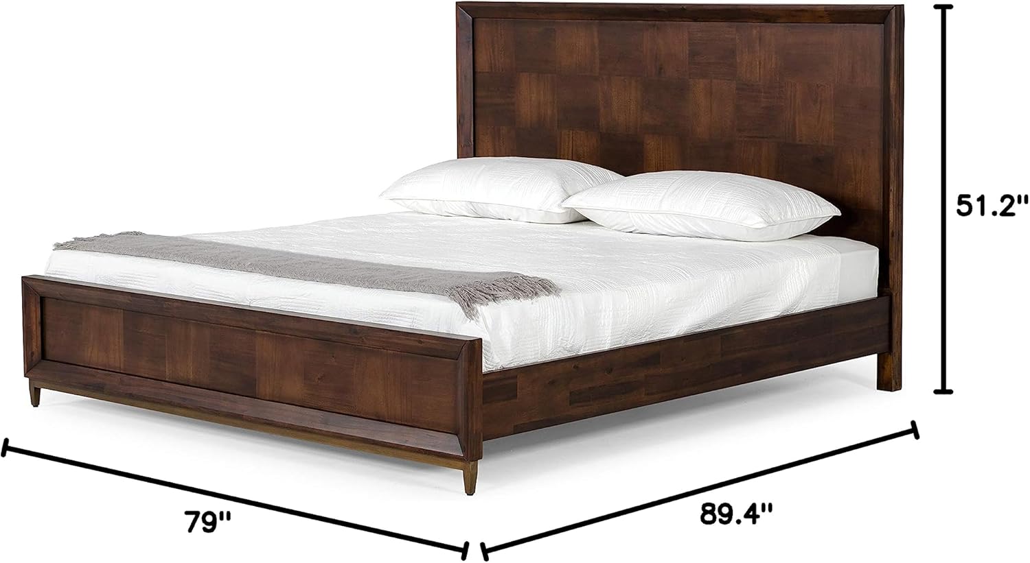 Woodward Collection Modern Style Bedroom Acacia Bed With Antique Brass Exposed Frame & Legs, King, Dark Mango