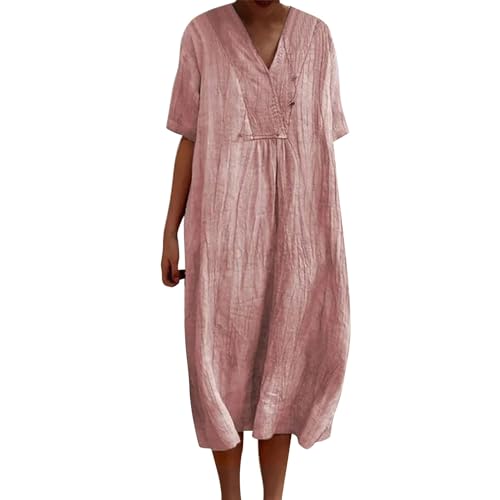 Dresses for Women 2024 Women's Linen Short Sleeve Dress Vintage Floral Art Print Casual Flowy Dress