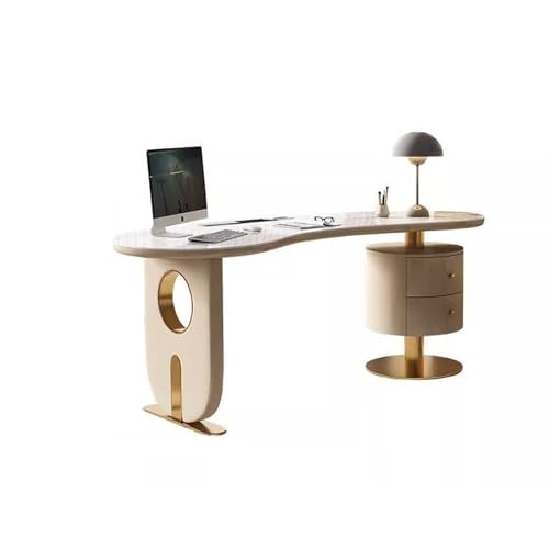 Office Desk French Cream Wind Slate Desk Modern Home Light Luxury Pc Table Desk Designer Curved Consulting Desk Study Writing PC Desk(180 * 77 * 75cm)