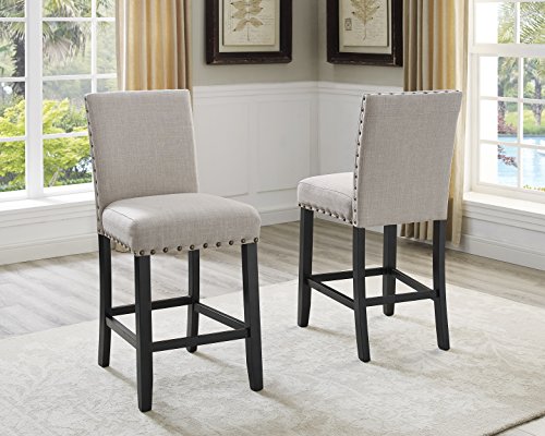 Biony Gray Fabric Counter Height Stools with Nailhead Trim, Set of 2
