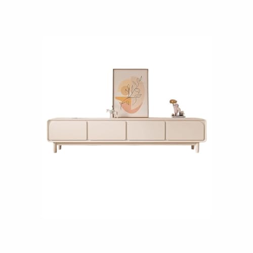 Modern TV Stand Modern Simple Solid Wood Cream Style White TV Cabinet Living Room Home Small Apartment Floor-standing TV Cabinet Storage Cabinets(220X40X45CM)