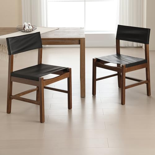 ZSARTS Modern Dining Chairs Set of 6, Mid Century PU Leather Dining Room Chairs Wooden Armless Side Chair Desk Chair for Living/Kitchen Room Bedroom (Black PU)
