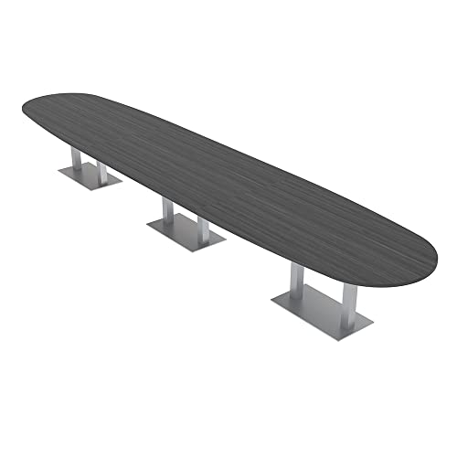 18' Modular Conference Table with Electric and Data | Oval Boardroom Table | Square Metal Bases | Blonde Surfside Ash