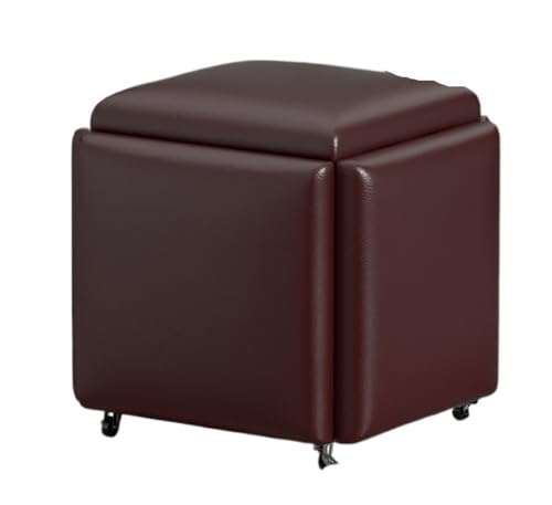 Cube Chair, 5 in 1 Seating Cube, Stackable Sofa Chair Stool, Nesting Ottoman Stool Movable Footstool, Dressing Chair for Living Room Bedroom (Color : Latex Leather-Yellow, Size : 13.8in)