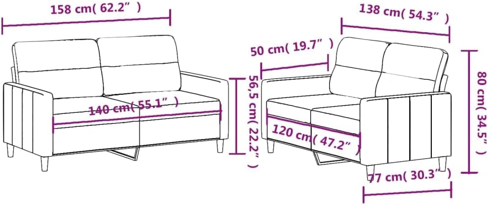 2 Piece Sofa Set with Cushions Dark Gray Fabric,： Sofas & Couches for Living Room