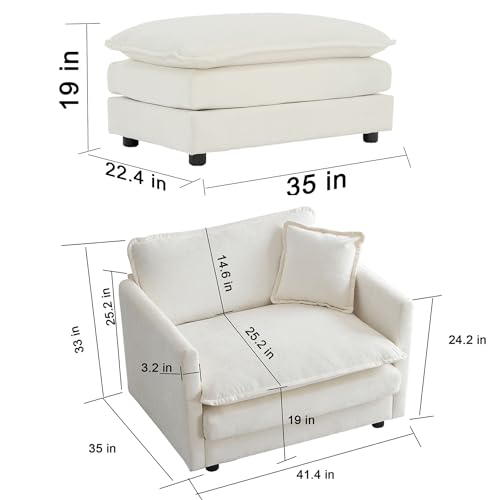 kevinplus 70'' Loveseat Sectional Sofa Couch with 2 Moveable Ottoman for Living Room, Modern Contemporary Deep Seat Sofa Couch with Toss Pillows, Chenille Fabric, Beige