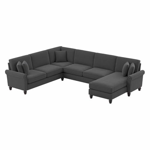 Bush Furniture Coventry U Shaped Sectional Couch with Reversible Chaise Lounge, 128W, Charcoal Gray Herringbone