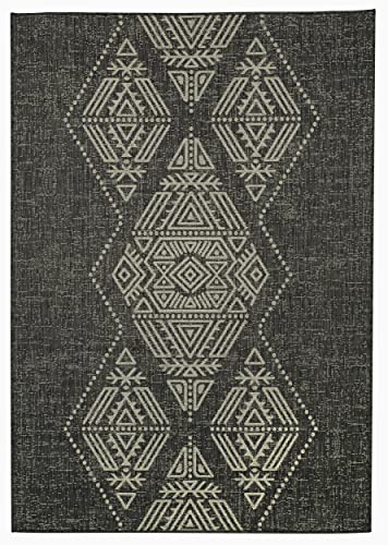 FH Home Flat Woven Outdoor Rug - Waterproof, Easy to Clean, Stain Resistant - Premium Polypropylene Yarn - Striped Boho - Large Patio, Deck, Sunroom - Amman - Blue - 7ft 8in x 9ft 8in