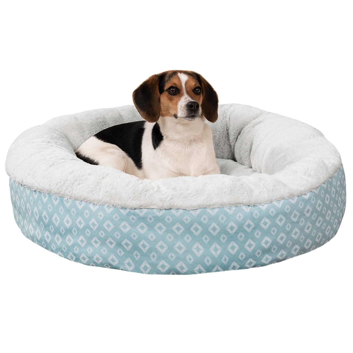 FurHaven Plush & Diamond Print Calming Donut Pet Bed for Dogs & Cats - Pet Supplies online store
