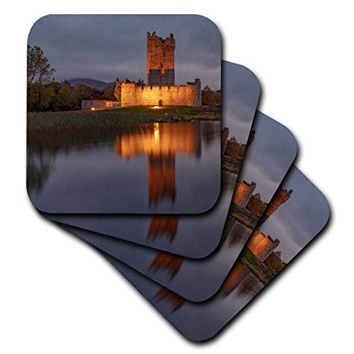 Set of 4 Ceramic Tile Coasters - Historic Ross Castle at Dusk in Killarney NP, Ireland Places