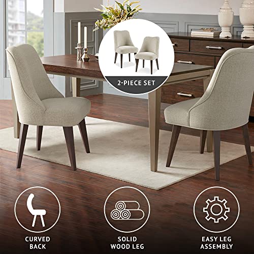 Martha Stewart Holls A Pair Dining Chairs Swoop Arm, Curved Upholstered Back, Round Piping, Foam Seat Cushion Modern Kitchen Furniture, Dark Finished Solid Wood Legs, 21