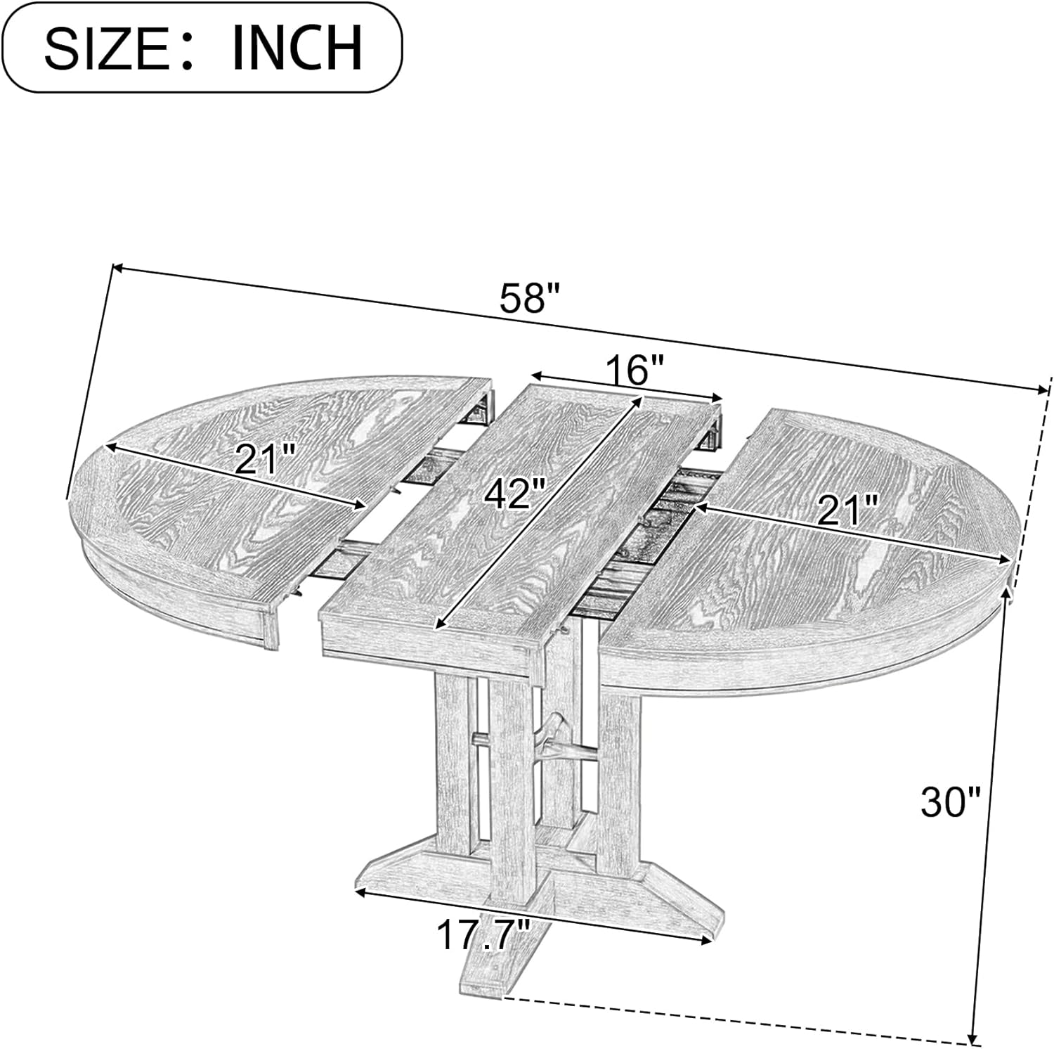 Extendable Round Dining Table for 4 6 Wooden Kitchen Table,Country Rustic Dinning Room Table (42