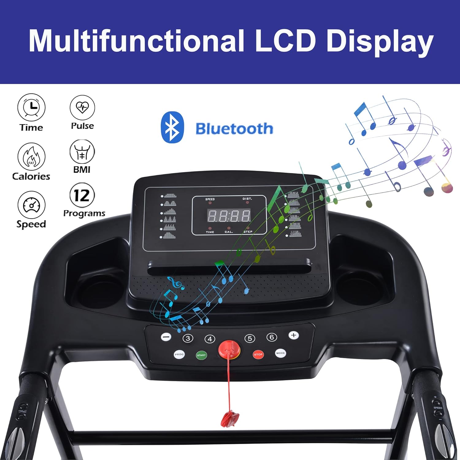 FYC Foldable Treadmills with Incline and Bluetooth, 2.5HP Folding Electric Treadmill for Exercise, Compact Portable Running Machine Walking Jogging Workout for Home Gym, 265 LBS Weight Capacity