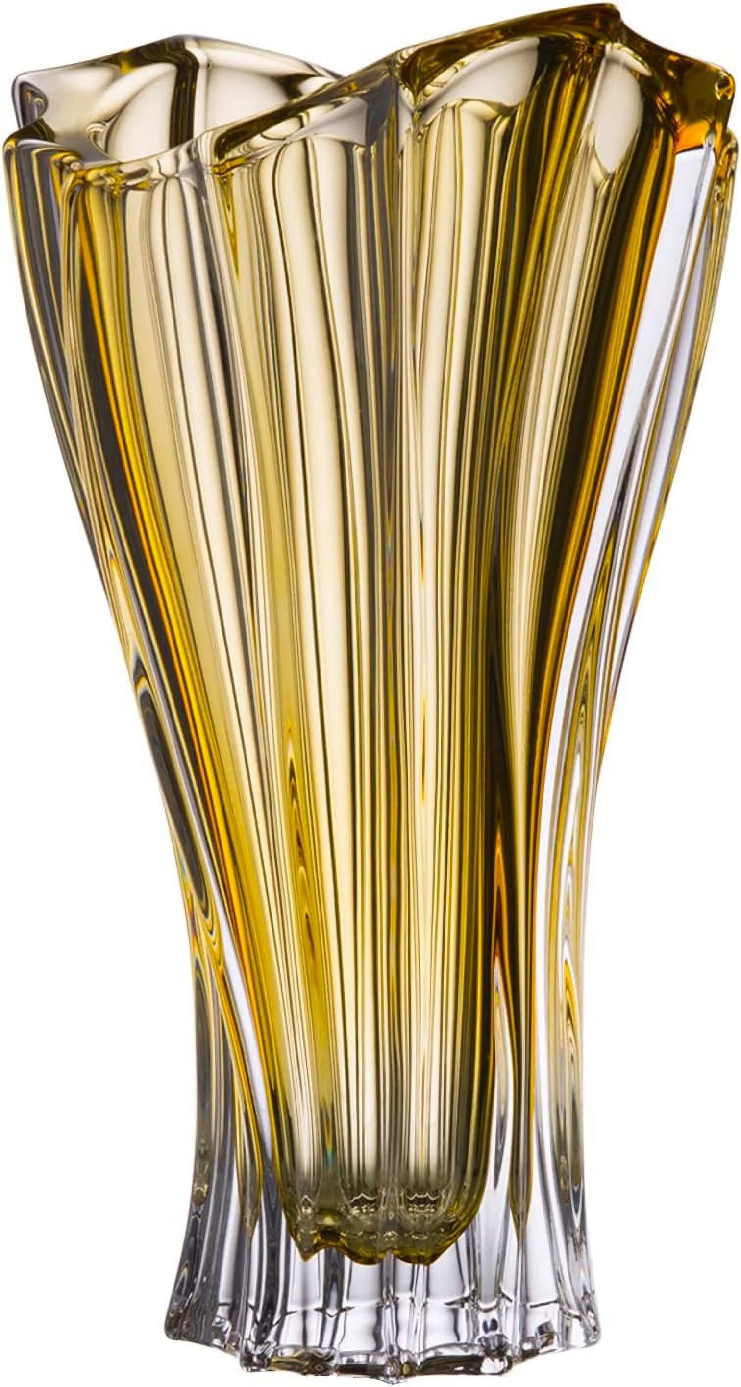 Bohemian Crystal Glass Vase 12''-H Light-Amber ''Plantica'' Vintage European Design Flower Vase Centerpiece Home Decor Birthday Wedding Housewarming Anniversaries