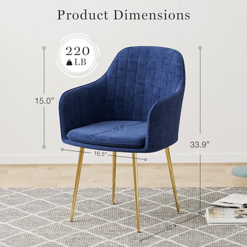 IKIFLY Upholstered Dining Chairs Set of 4, Velvet Accent Chair with Gold Metal Legs, Kitchen Chairs with Arms for Living Room (Beige)