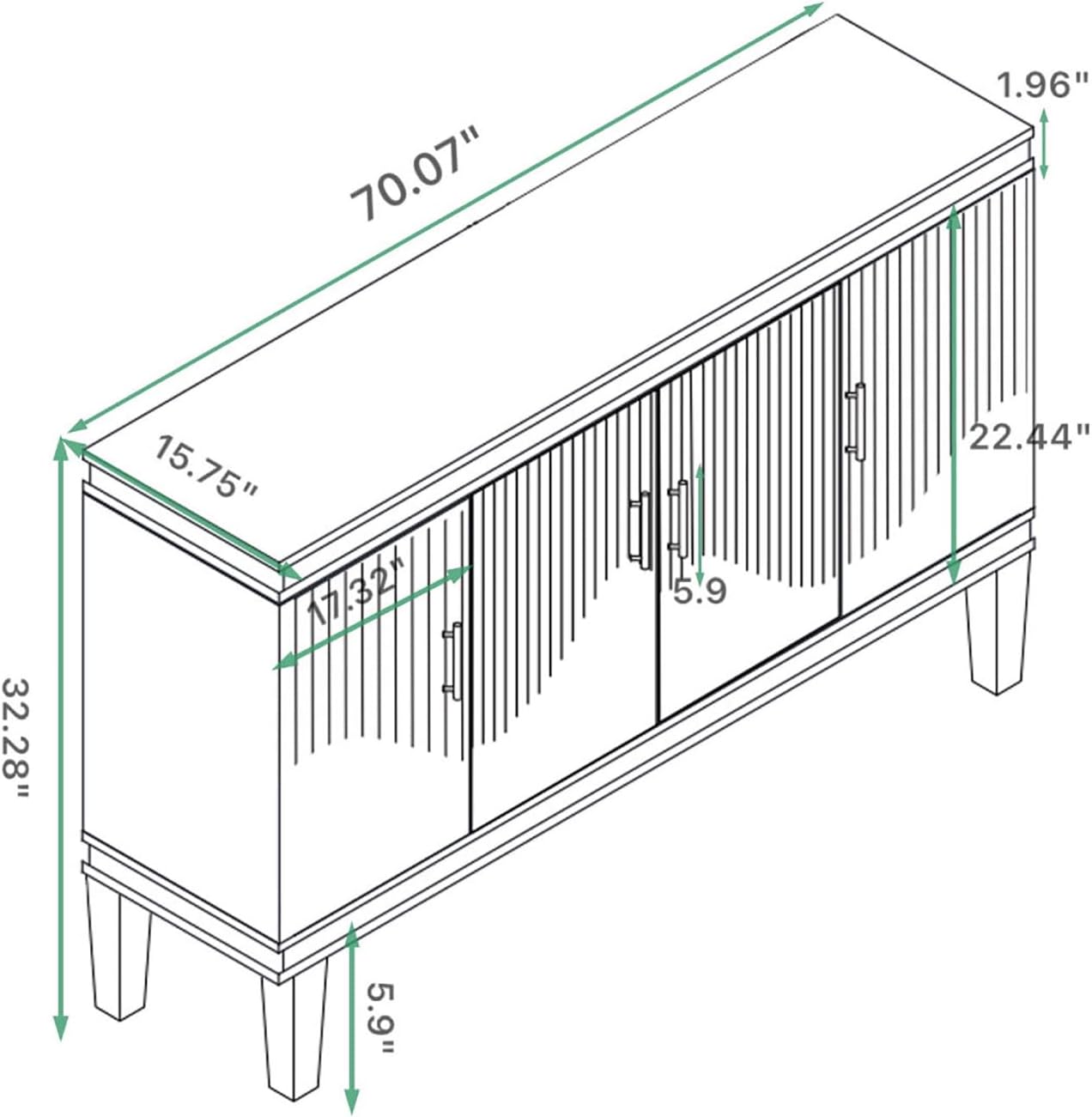70.07'' Modern Storage Cabinet Sideboard with 4 Doors, Freestanding Buffet Cabinet with 4 Metal Handles and Adjustable Shelves, for Living Room, Office, Hallway and Bedroom, Champagne