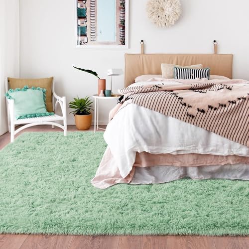 Rugs for Living Room, Black Area Rug 6x9 Fluffy Rug Carpet, Soft Shaggy Modern Floor Rug for Kids Boys Girls Bedroom, Plush Fuzzy Dorm Rug for Home Decor Aesthetic