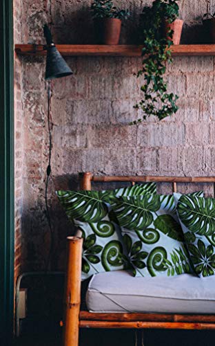 Tropical Leaves Outdoor Pillows Blue - Set of 2 - Quality Construction 20 INCH Decorative Indoor/Outdoor Boho Throw Pillows for Patio (20x20)