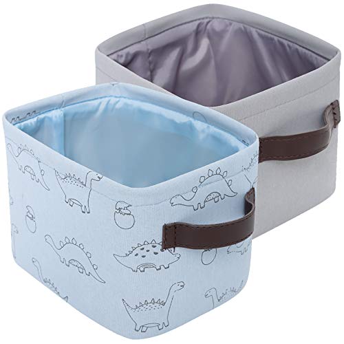 Kids Storage Bins - 2 Pack Baby Hamper for Nursery - Neutral & Chevron Fabric Storage Bins - Collapsible Basket - Small Baskets for Organizing Clothes, Diaper, Toys - 8