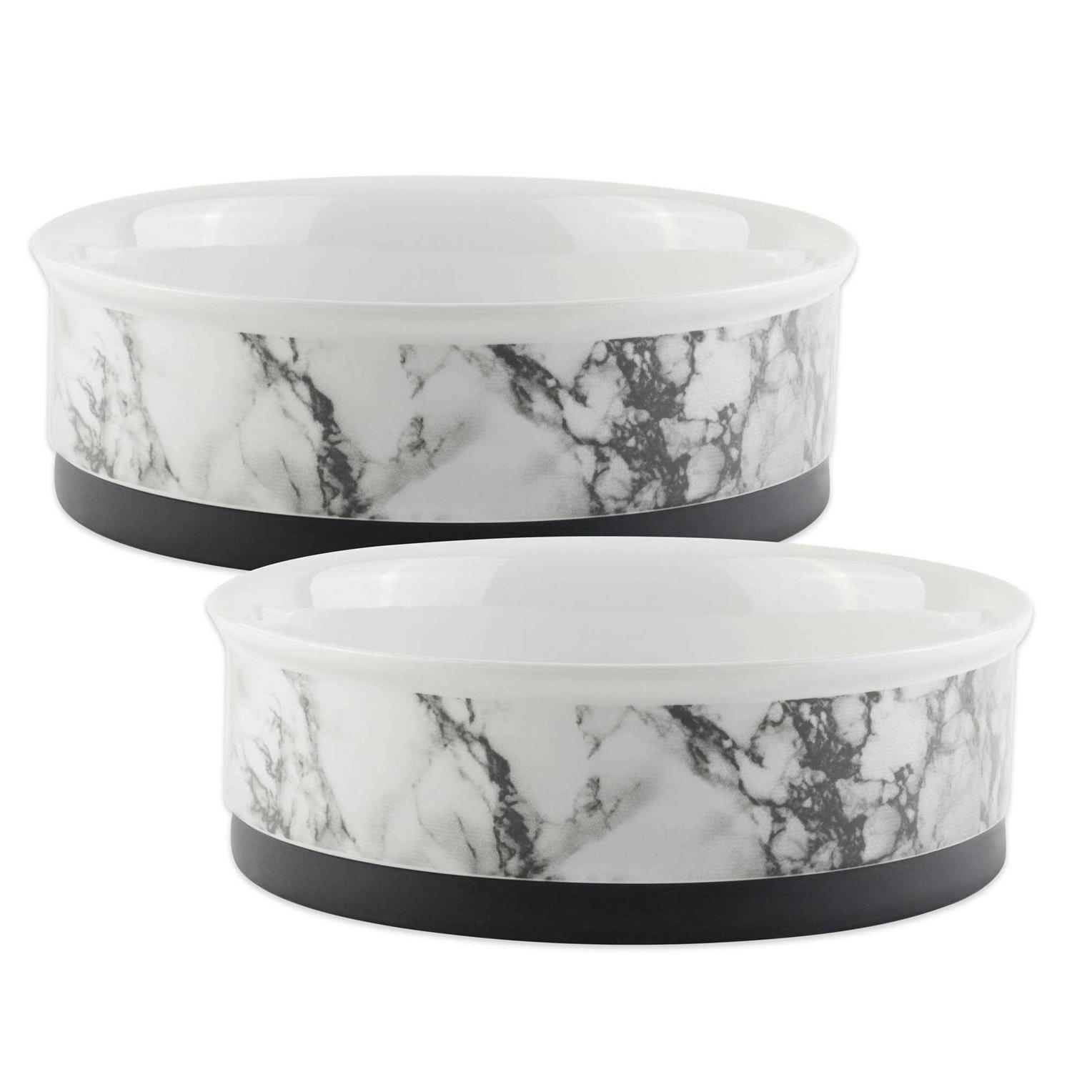 Bone Dry Pet Bowl White Marble Set/2 - Pet Supplies online store