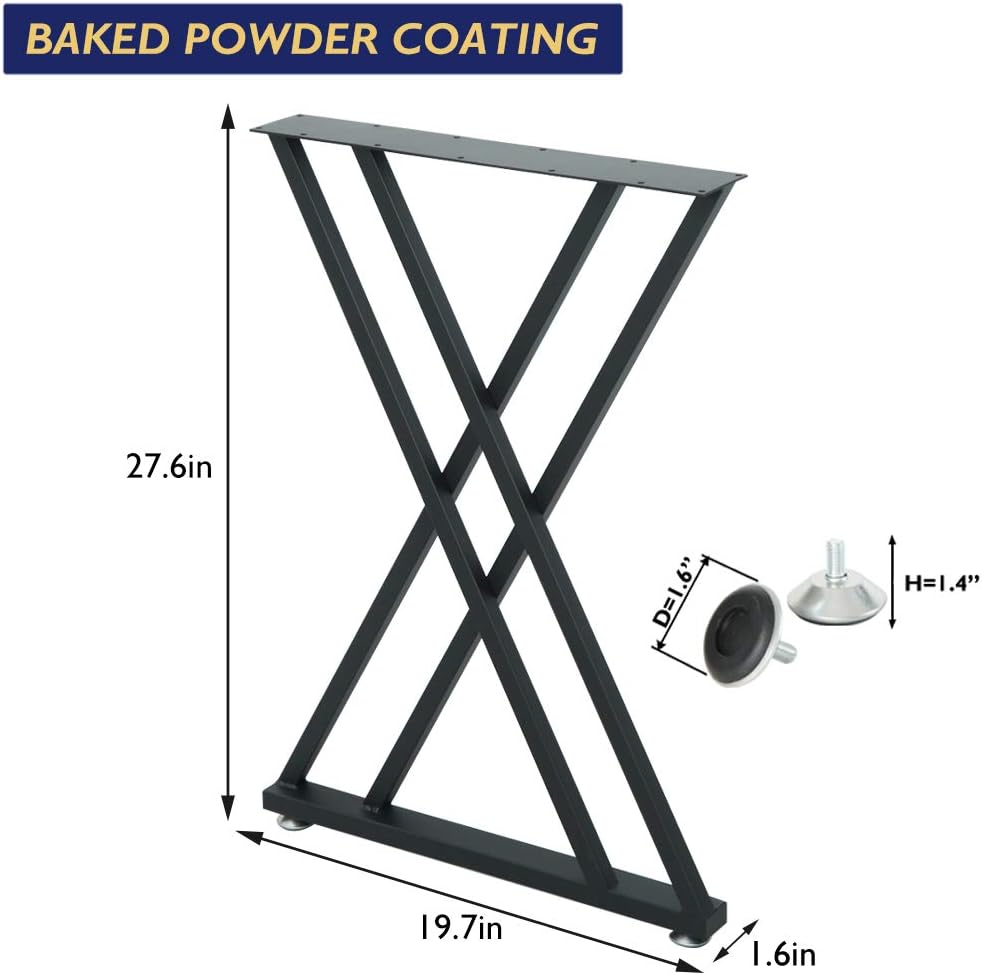 Metal Industrial Dining Modern Table Legs Desk Legs Base Wrought Iron Coffee Table Workbench Legs Bench Legs Night Stand Office Table 28 inch Double X Shape Black DIY (1 Set of 2 pcs) 28