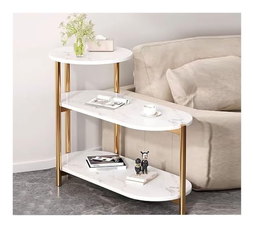 Faux Marble Side Table 3-Tier Narrow Bedside Table End Table Minimalist Multi-Function Nightstand with Storage Ladder Shelf Sofa Side Table(White 2,Large)